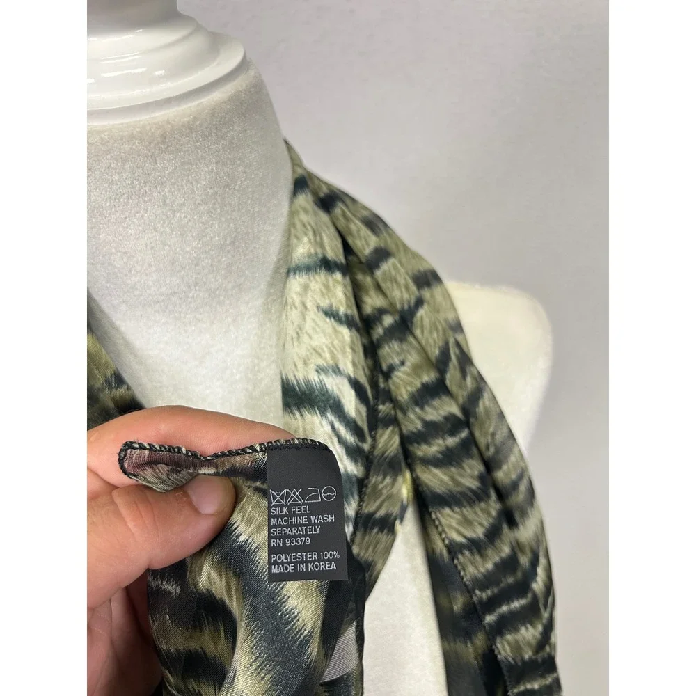 Safari Animalier Unbranded Womens OS Green Tiger Stripe Silk Feel Sheer Scarf